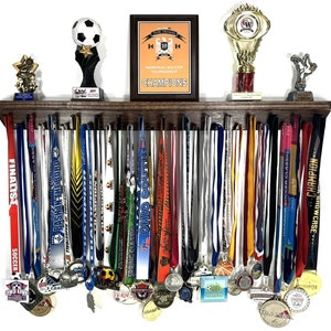 Red Mahogany 3ft Medal holder/hanger, medal rack, Award display, Solid Poplar - 4 stains available - satin. Easy mounting. Made in USA.