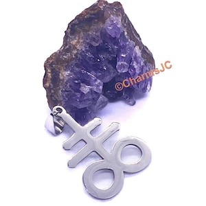 LEVIATHAN CROSS Stainless Steel Charm Pendant - Sulphur Symbol- Alchemy Jewelry - Satanic Cross Pendant - Spiritual Jewelry - Occult Jewelry