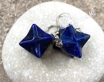 Lapis Lazuli Merkaba Star Earrings: Yoga Healing Gemstone Jewelry