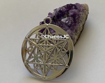 MERKABA Silver Plated Hollow Pendant-Charms, Zinc Based Alloy (Lead & Nickel Safe), Meditation  Mystical Charm