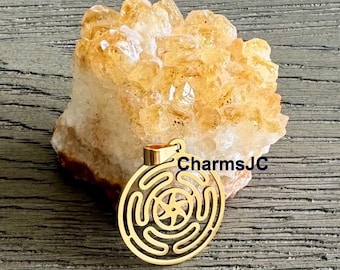Wheel of HECATE Gold Plated Stainless Steel Pendant Meditation Charm