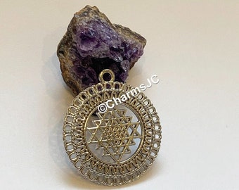 SRI YANTRA Silver Plated Hollow Pendant-Charms, Zinc Based Alloy (Lead & Nickel Safe), Meditation  Mystical Charm