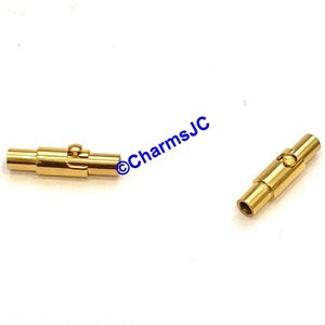 Gold Plated 4mm Hole Set of two(02) Clasps, Stainless Steel Magnetic clasp for round cord, 4mm hole inner diameter with lock Magnetic clasp.