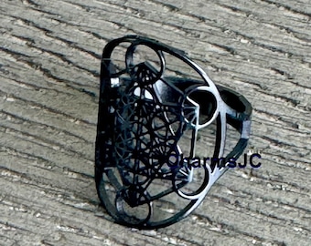 Merkaba Ring: Black Stainless Steel Sacred Geometry, Adjustable