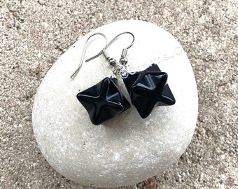 Obsidian Star Earrings: Natural Gemstone Merkaba Meditation Jewelry