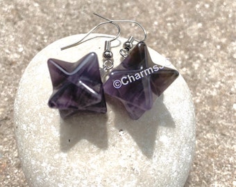 Amethyst Merkaba Star Earrings: Yoga Meditation Gemstone