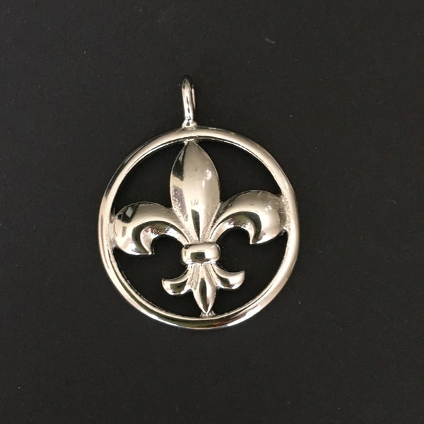 FLEUR de LIS Stainless  Steel Charm , Pendant High polish front side