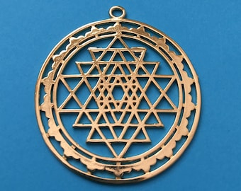 SRI YANTRA Gold Toned Hollow Pendant-Charms, Copper Meditation Mystical Charm
