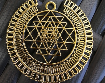 Antique Gold Sri Yantra Pendant: Mystical Meditation Charm