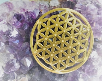 FLOWER of LIFE 35mm Stainless Steel Gold Plated Charm, High Polish on both sides