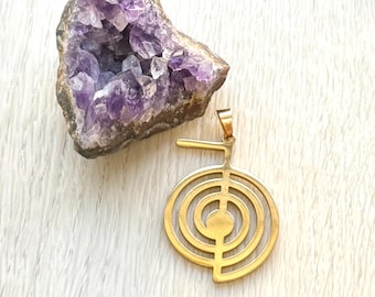 Cho Ku Rei Reiki Symbol Necklace, Cho Ku Rei Necklace Stainless Steel Gold Plated Healing Pendant Charm
