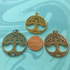 Stainless Steel  TREE of LIFE 30x33mm Pendant-Charm, Gold Plated-Rose Gold Plated and Stainless Steel color
