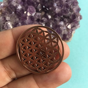 FLOWER of LIFE 35mm Stainless Steel , Rose Gold Plated, Sacred Geometric Symbol