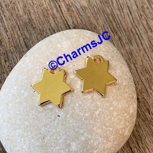 Gold Plated 6-Point Star Charms: Zamak Pendants (Set of 2)