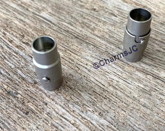 Gray 8mm Hole Strong Magnetic Clasps with Locking Mechanism for round cord-Leather Cord End Cap-Connectors for DIY Jewelry Making.