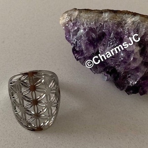 FLOWER of LIFE RING Stainless Steel Adjustable, Sacred Geometry Symbol, Yoga Gift, Yoga Jewelry.