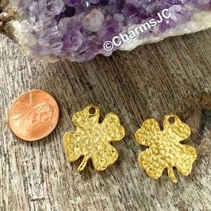 Set of Two(02) FOUR LEAF CLOVER Gold Plated Embossed Charm Pendant