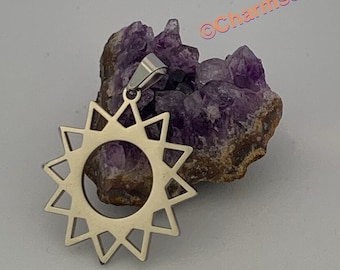 Stainless Steel 12 Point Star Pendant Charm (32x30mm)
