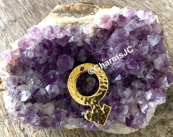 Gold Plated Male Symbol Charm: Embossed Mars Pendant (33x22mm)