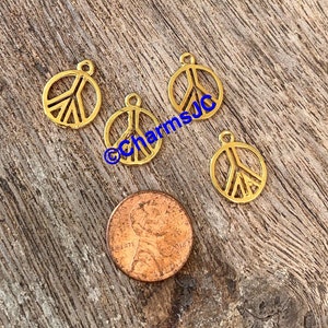 Gold Plated Peace Sign Charm Pendants: Hollow Yoga Charms (Set of 4)