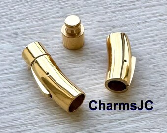 7mm Hole Bayonet Clasp, Gold-Plated Stainless-Steel Bayonet clasp for round cord, 7 mm hole inner diameter Push Lock clasp, Jewelry Making.