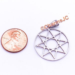 Stainless Steel Eight-Pointed Star Charm: Kabbalah Amulet Talisman