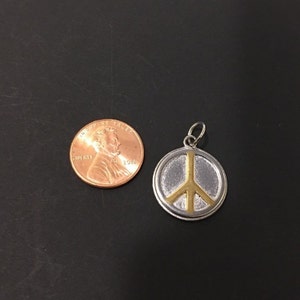 LOVE and PEACE SYMBOL Stainless  Steel and Golden  Flat Round Charm Pendant.