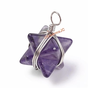 Amethyst (Natural) MERKABA STAR, Healing Gemstone Pendants, Sacred Geometry Crystals, Merkaba Meditation Charm, Size about 23x17x17mm