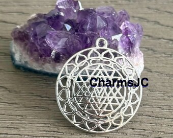 Silver Plated Color Sri Yantra Pendant-Charms