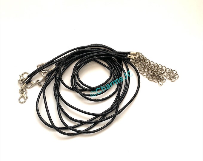 2mm Set of 5 Black Waxed Cotton Necklace Cords, Necklaces, Black