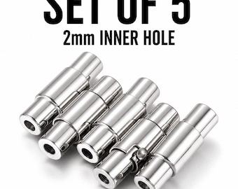 Stainless Steel Magnetic Clasps for 2mm Round Cord - Set of 5