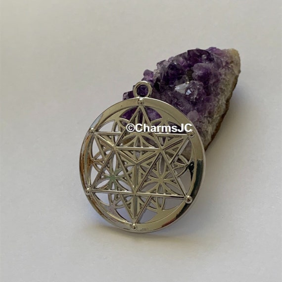 MERKABA Silver Plated Hollow Pendant-Charms, Zinc Based Alloy (Lead & Nickel Safe), Meditation  Mystical Charm