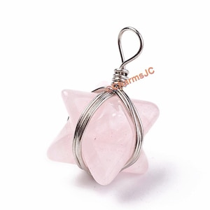 Natural Rose Quartz MERKABA STAR, Healing Gemstone Pendants, Sacred Geometry Crystals, Merkaba Meditation Charm, Size about 23x17x17mm