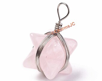 Rose Quartz Merkaba Star Pendant: Sacred Geometry Healing Crystal