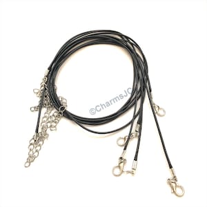 Black Waxed Cotton Necklace Cord Set: Silver Plated Clasp, Adjustable Length