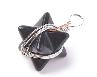 Obsidian Merkaba Star Pendant: Natural Gemstone, Sacred Geometry Charm