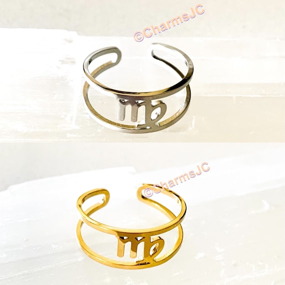 Anillo del zodiaco Virgo: joyería de horóscopo ajustable de acero