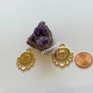 Set of Two--LOTUS FLOWER  Pendant-Charm Gold Plated, Zinc Base Alloy