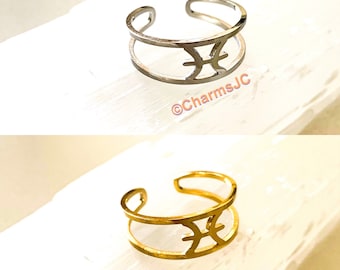 Pisces Zodiac Ring: Adjustable Stainless Steel Horoscope Jewelry