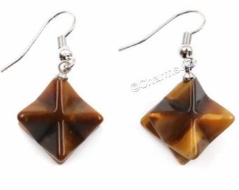 Tiger's Eye Gemstone Earrings: Merkaba Star Meditation Jewelry
