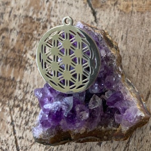FLOWER of LIFE 20mm Stainless Steel silver tone Charm, High Polish on both sides