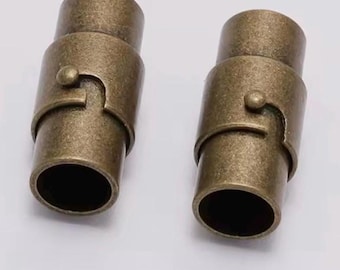 Antique Bronze 8mm Hole Strong Magnetic Clasps with Locking Mechanism for round cord-Leather Cord End Cap-Connectors for DIY Jewelry Making.