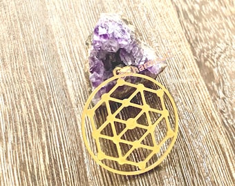 Gold Plated Metatron Cube Pendant: Stainless Steel Sacred Geometry Charm