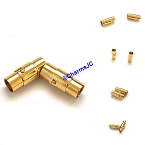 Gold Plated 3mm Hole Set of two(02) Clasps, Stainless Steel Magnetic clasp for round cord, 3mm hole inner diameter with lock Magnetic clasp.