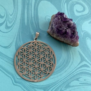 48mm Flower of Life Pendant-Charm Copper Silver Plated, Sacred Geometry Pendant