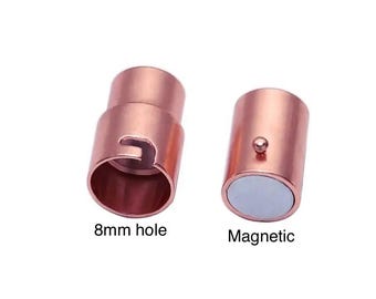 Copper 8mm Hole Strong Magnetic Clasps with Locking Mechanism for round cord-Leather Cord End Cap-Connectors for DIY Jewelry Making.