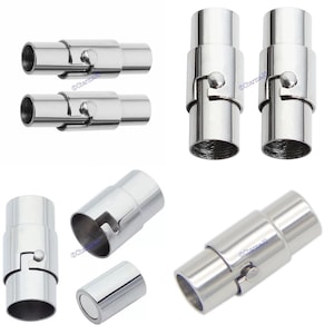 Set of 5 or 10, 4mm Stainless Steel Clasps-Magnetic clasp for round cord-4mm hole inner diameter with lock Magnetic Clasp-Bracelet Clasp
