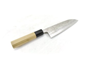 YuiSenri Original Pro Knife, Yasuki Silver #3 GINSAN Warikomi/Clad, Chef's Santoku Nashiji Finish