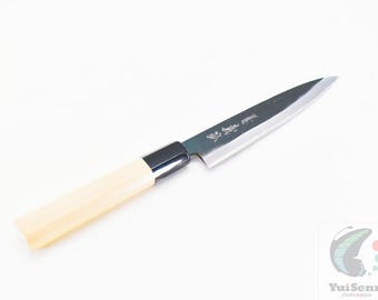 Yoshihiro Yasuki Blue Steel #2, KUSP Paring/Petty Knife 150 mm/5.9&quot;, Black Forging Finish with Professional Magnolia Handle