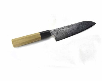 Yoshihiro ZAD AUS10 Clad 45 Layers Damascus Steel Chef&#39;s Santoku 180 mm/7.1&quot;